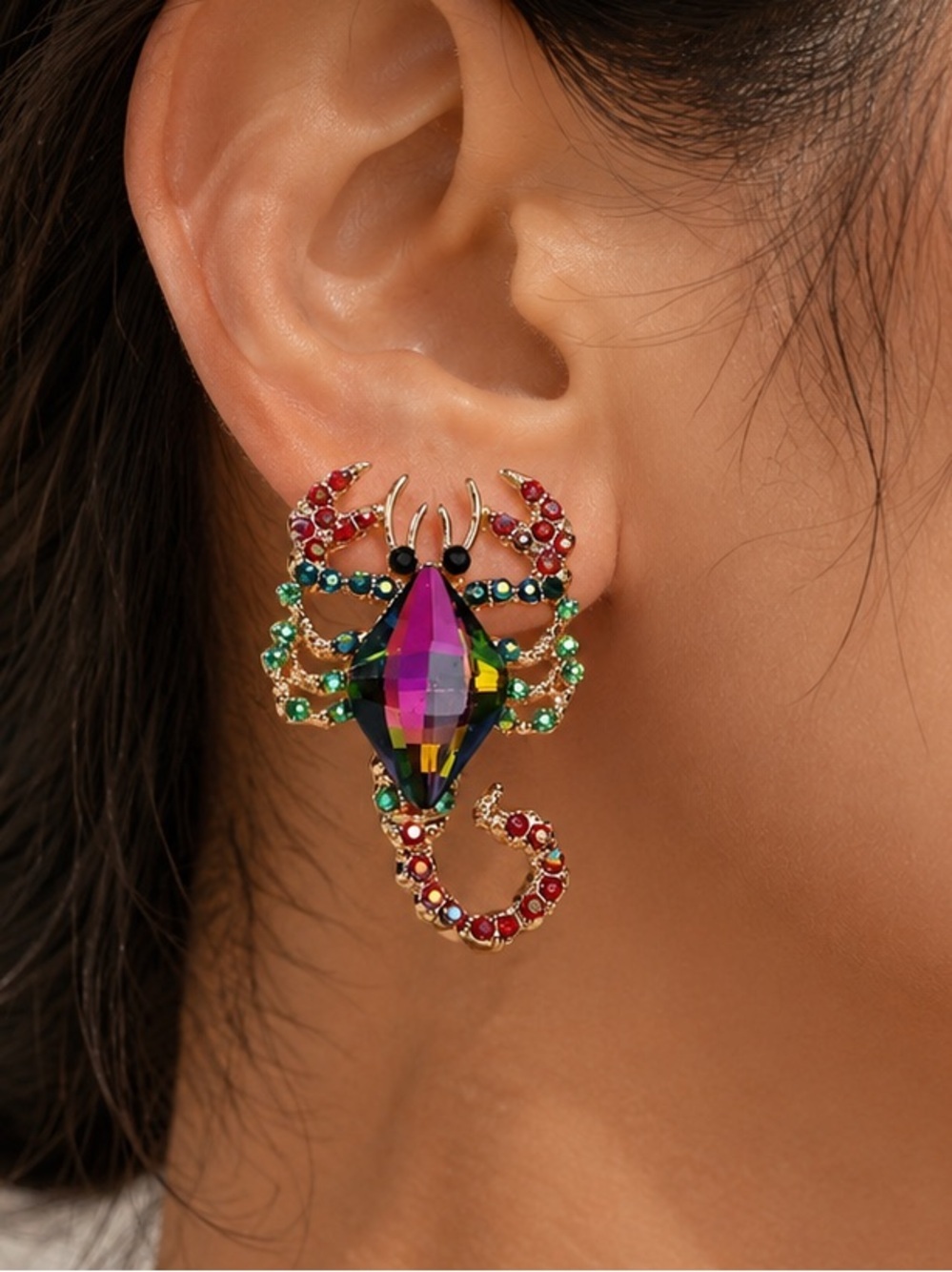 Sparkling Crystal Scorpion Stud Earrings | Colorful Rhinestone Statement Jewelry - Picture 6 of 6